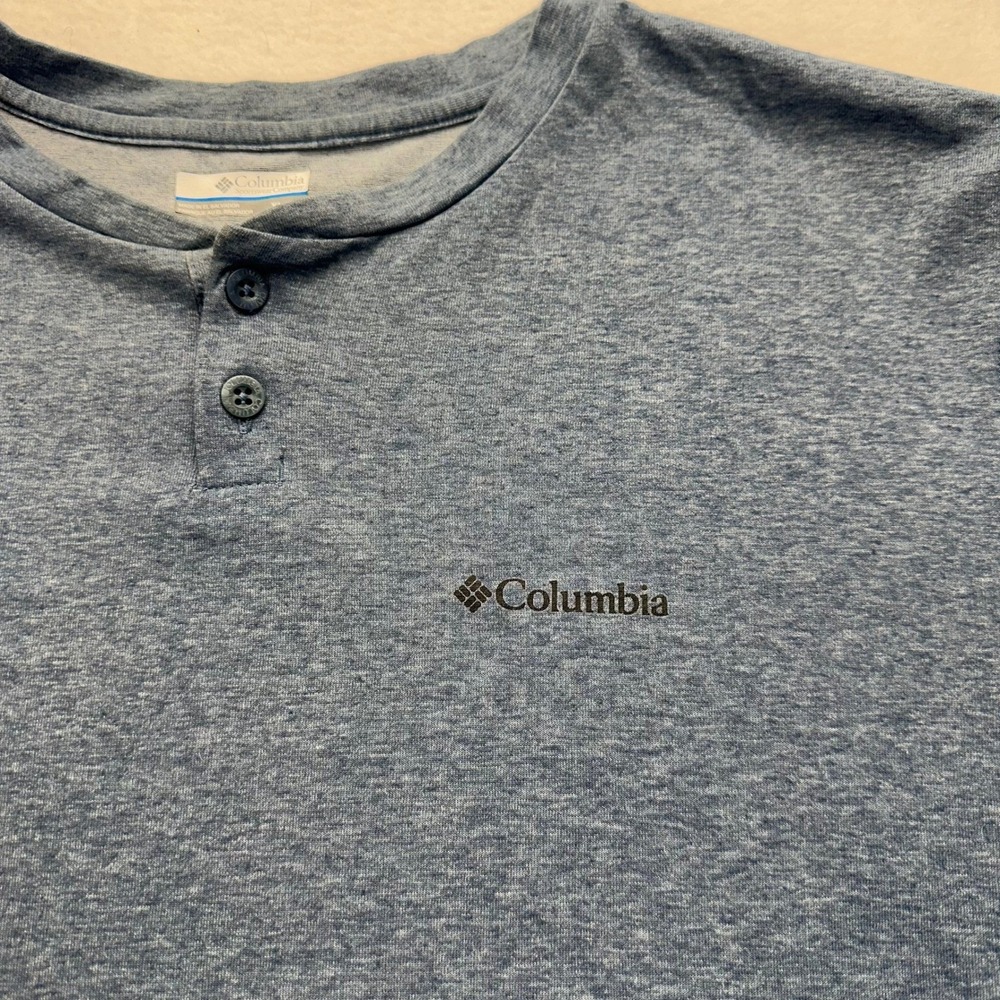 Columbia Henley Shirt Mens XL Blue Omni-Wick Long Sleeve Heathered  Outdoor - Picture 4 of 11